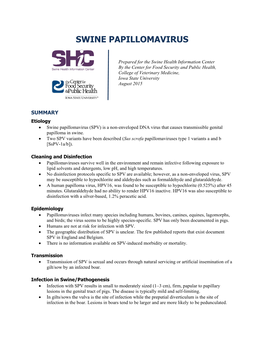 Swine Papillomavirus (SPV) Is a Non-Enveloped DNA Virus That Causes Transmissible Genital Papilloma in Swine