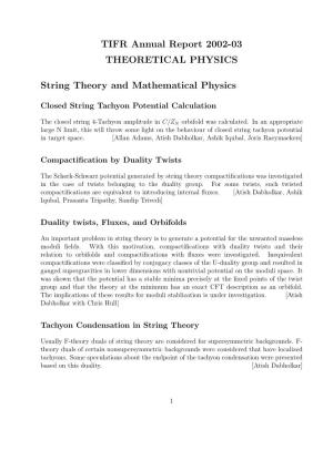 Mathematical Physics and String Theory