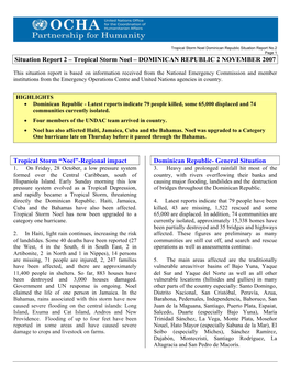 Situation Report 2 – Tropical Storm Noel – DOMINICAN REPUBLIC 2 NOVEMBER 2007 Tropical Storm “Noel”-Regional Impact