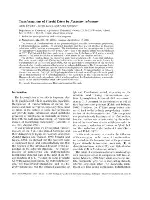 Transformations of Steroid Esters by Fusarium Culmorum Alina S´ Wizdor*, Teresa Kołek, and Anna Szpineter