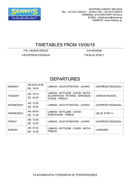 Timetables from 15/06/15 Departures