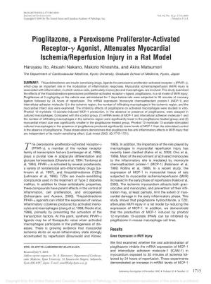Pioglitazone, a Peroxisome Proliferator-Activated Receptor