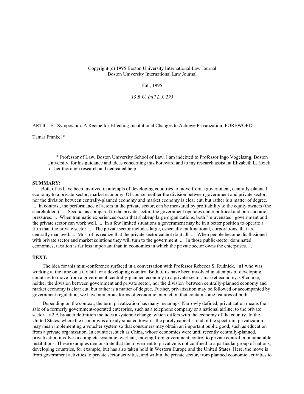 (C) 1995 Boston University International Law Journal Boston University International Law Journal