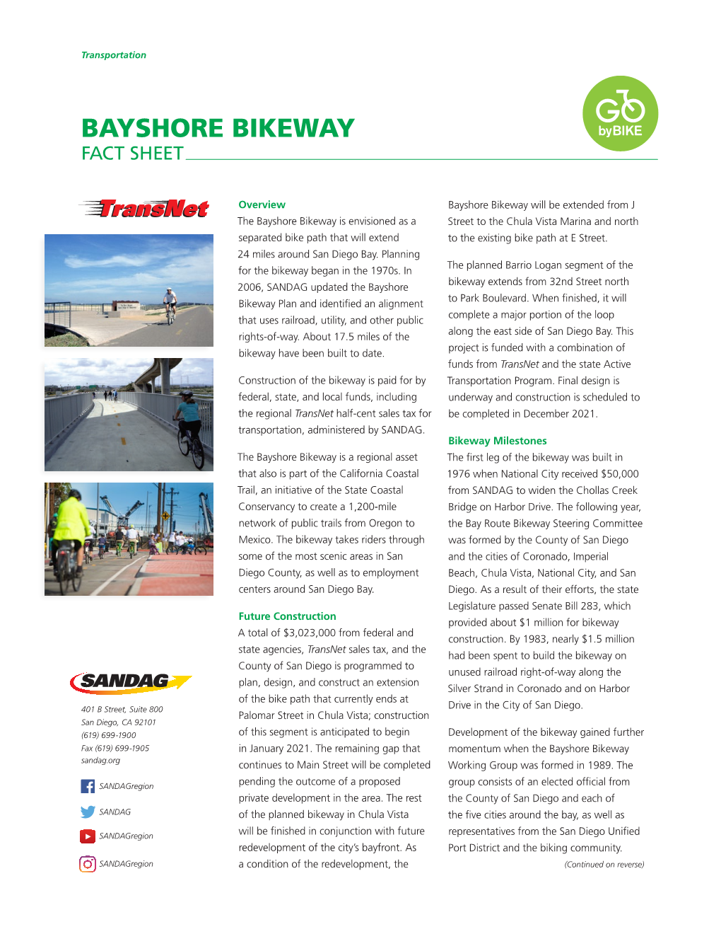 Bayshore Bikeway Fact Sheet