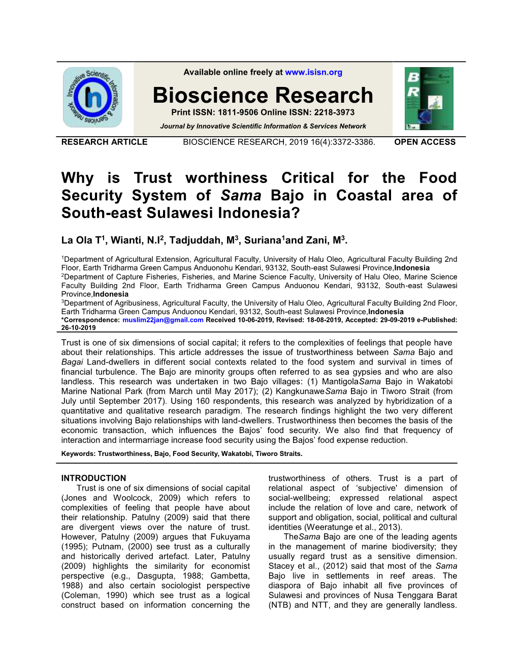 Ola Et Al., Trust Worthiness Critical for the Food Security System