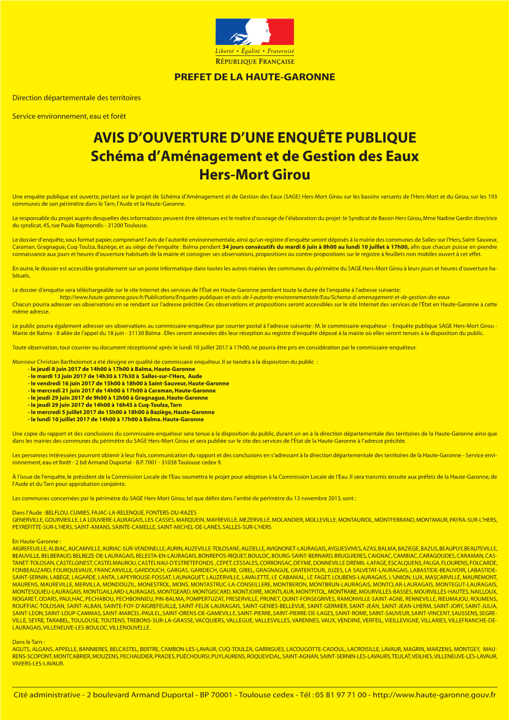 Avis D'ouverture De L'enquête Publique