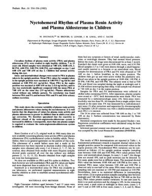 Nyctohemeral Rhythm of Plasma Renin Activity and Plasma Aldosterone in Children
