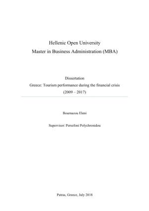 Dissertation Greece: Tourism Performance During the Financial Crisis (2009 – 2017)