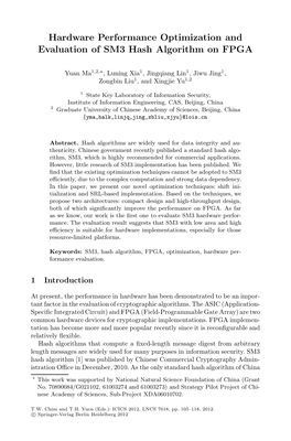 Hardware Performance Optimization and Evaluation of SM3 Hash Algorithm on FPGA