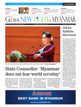 State Counsellor: 'Myanmar Does Not Fear World Scrutiny'
