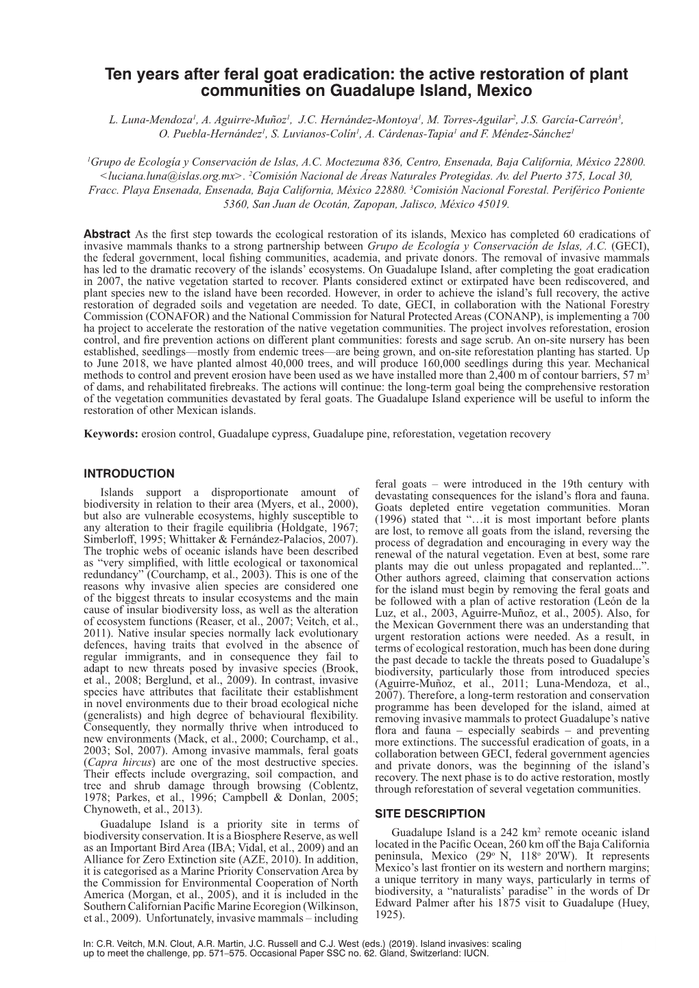 Ten Years After Feral Goat Eradication: the Active Restoration of Plant Communities on Guadalupe Island, Mexico L