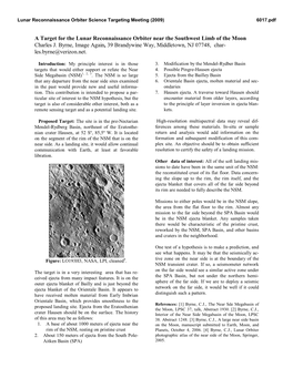 A Target for the Lunar Reconnaissance Orbiter Near the Southwest Limb of the Moon Charles J