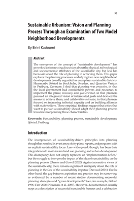 Sustainable Urbanism: Vision and Planning Process Through an Examination of Two Model Neighborhood Developments