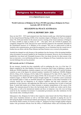 RELIGIONS for PEACE AUSTRALIA ANNUAL REPORT 2019– 2020