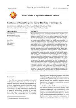 Selcuk Journal of Agriculture and Food Sciences Fruitfulness of Ancient Grapevine Varety 'Ekşi Kara' (Vitis Vinifera