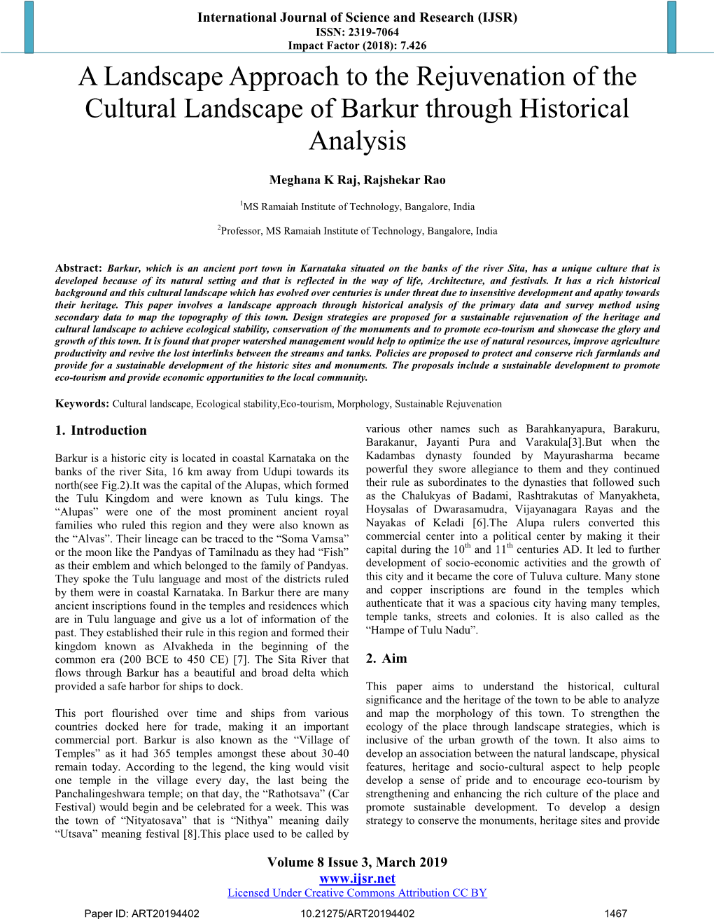 A Landscape Approach to the Rejuvenation of the Cultural Landscape of Barkur Through Historical Analysis