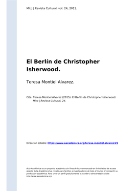 El Berlín De Christopher Isherwood