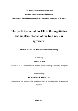 The Participation of the EU in the Negotiation and Implementation of the Iran Nuclear Agreement