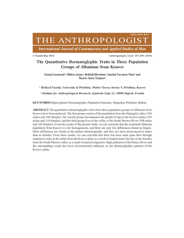 THE ANTHROPOLOGIST International Journal of Contemporary and Applied Studies of Man