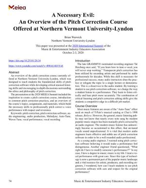 An Overview of the Pitch Correction Course Offered at Northern Vermont University-Lyndon