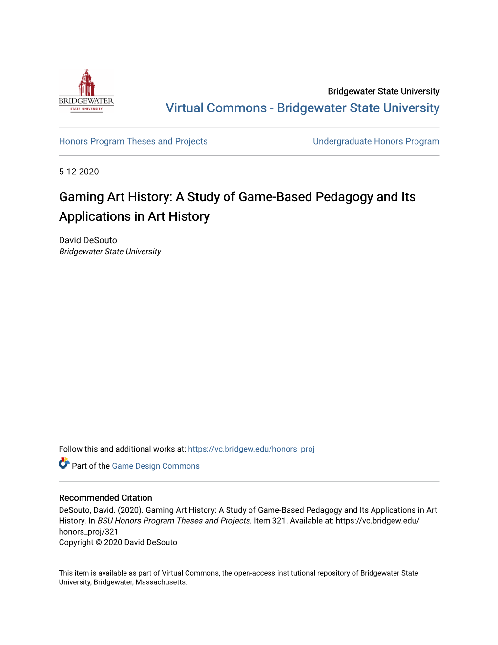 Gaming Art History: a Study of Game-Based Pedagogy and Its Applications in Art History