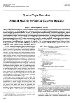 Animal Models for Motor Neuron Disease