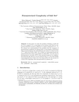 Parameterized Complexity of Safe Set⋆