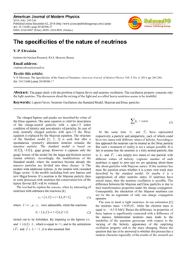 The Specificities of the Nature of Neutrinos ∑
