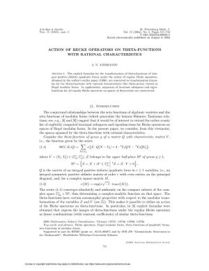 Action of Hecke Operators on Theta-Functions with Rational Characteristics
