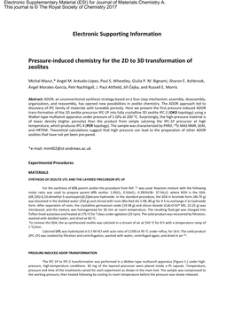 Electronic Supporting Information Pressure-Induced Chemistry for The