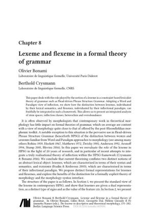 Lexeme and Flexeme in a Formal Theory of Grammar