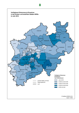 Verfügbares Einkommen Je Einwohner in Den Kreisen Und Kreisfreien Städten Nrws Im Jahr 2016