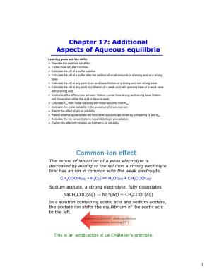 Chapter 17: Additional Aspects of Aqueous Equilibria Common-Ion