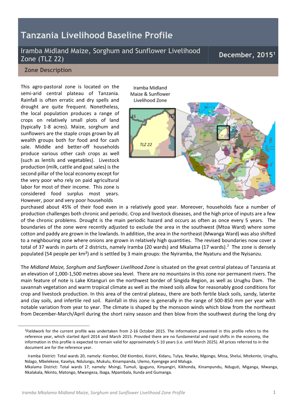 Tanzania Livelihood Baseline Profile