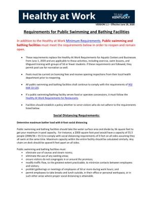 Requirements for Public Swimming and Bathing Facilities