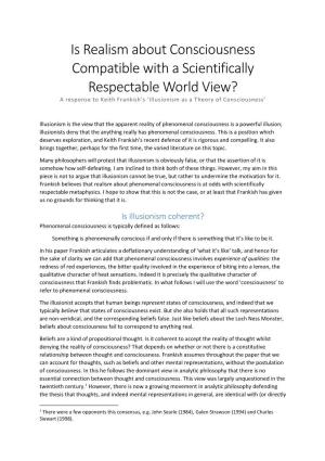 Is Realism About Consciousness Compatible with a Scientifically Respectable World View? a Response to Keith Frankish’S ‘Illusionism As a Theory of Consciousness’