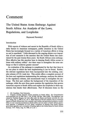 The United States Arms Embargo Against South Africa: an Analysis of the Laws, Regulations, and Loopholes