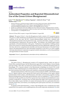 Antioxidant Properties and Reported Ethnomedicinal Use of the Genus Echium (Boraginaceae)