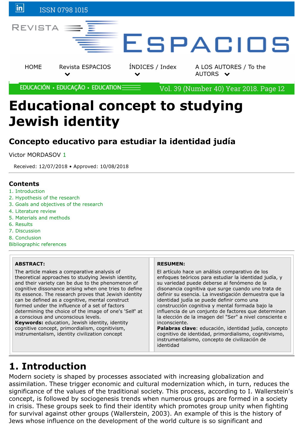 Educational Concept to Studying Jewish Identity