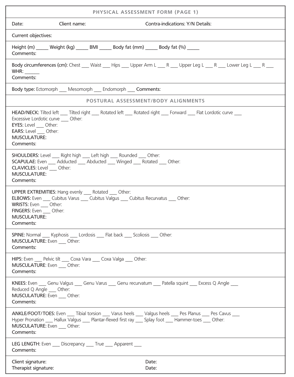 410 PHYSICAL ASSESSMENT FORM (PAGE 1) Date: Client Name