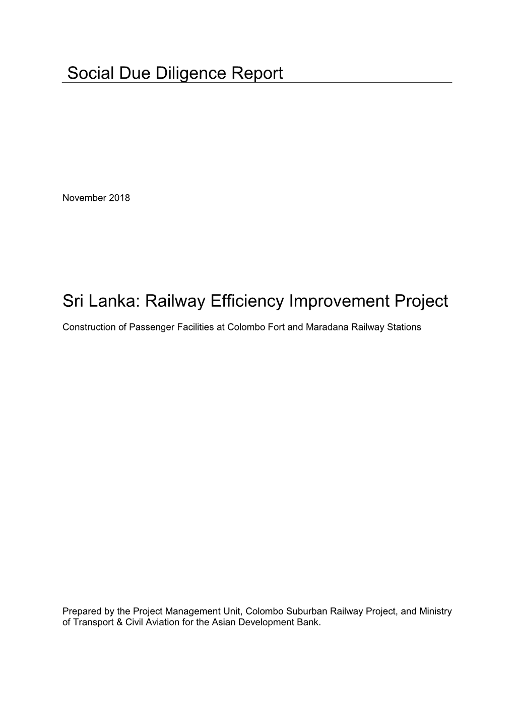 Railway Efficiency Improvement Project: Social Due Diligence Report