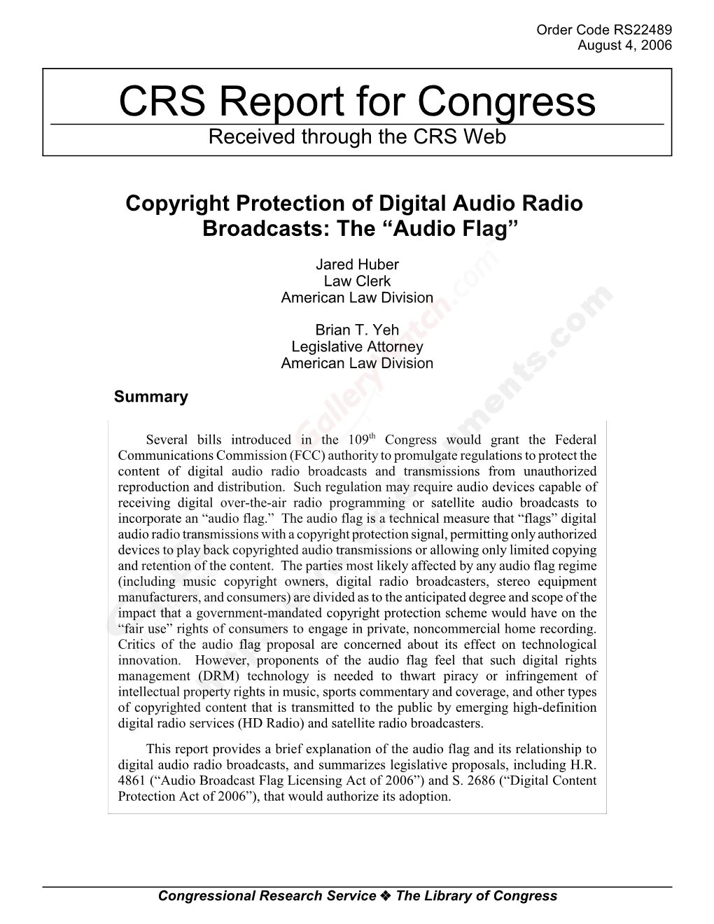 Copyright Protection of Digital Audio Radio Broadcasts: the “Audio Flag”