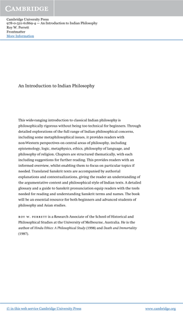 An Introduction to Indian Philosophy Roy W