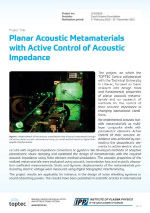 Planar Acoustic Metamaterials with Active Control of Acoustic Impedance