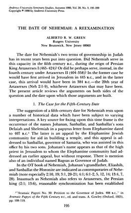 The Date of Nehemiah: a Reexamination