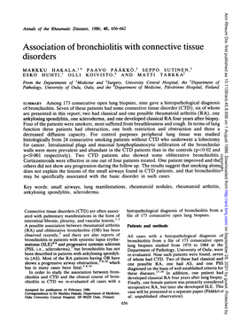 Association of Bronchiolitis with Connective Tissue Disorders