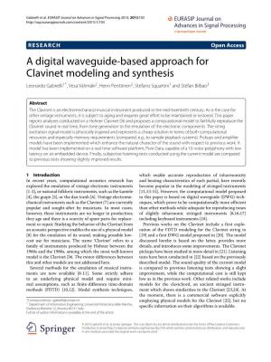 A Digital Waveguide-Based Approach for Clavinet Modeling and Synthesis Leonardo Gabrielli1*, Vesa Välimäki2, Henri Penttinen2, Stefano Squartini1 and Stefan Bilbao3