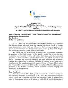 STATEMENT by Ms. Olha Stefanishyna Deputy Prime Minister for European and Euro-Atlantic Integration of Ukraine at the UN High-Le