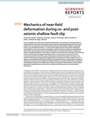 Mechanics of Near-Field Deformation During Co- and Post-Seismic Shallow