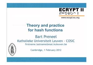 Theory and Practice Theory and Practice for Hash Functions